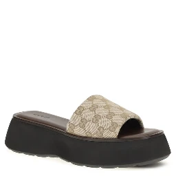 Beige Fabric Platform Sandals