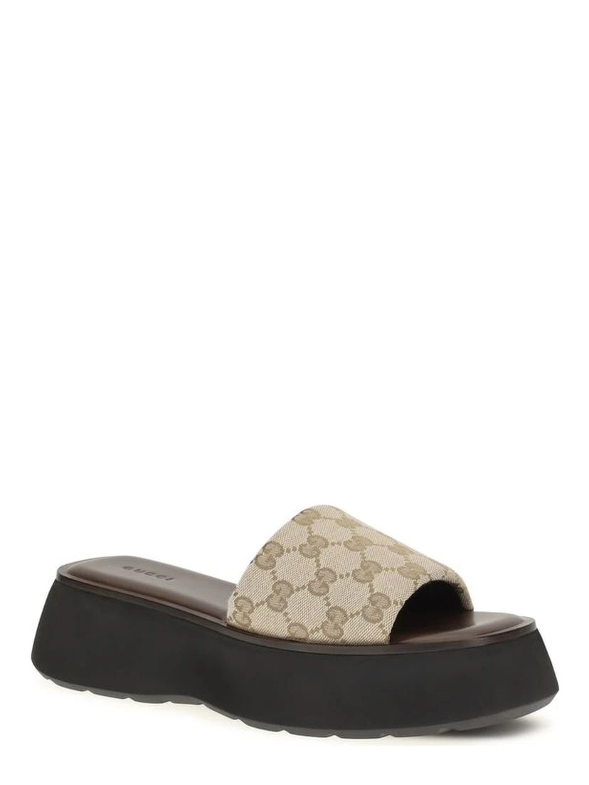 Beige Fabric Platform Sandals