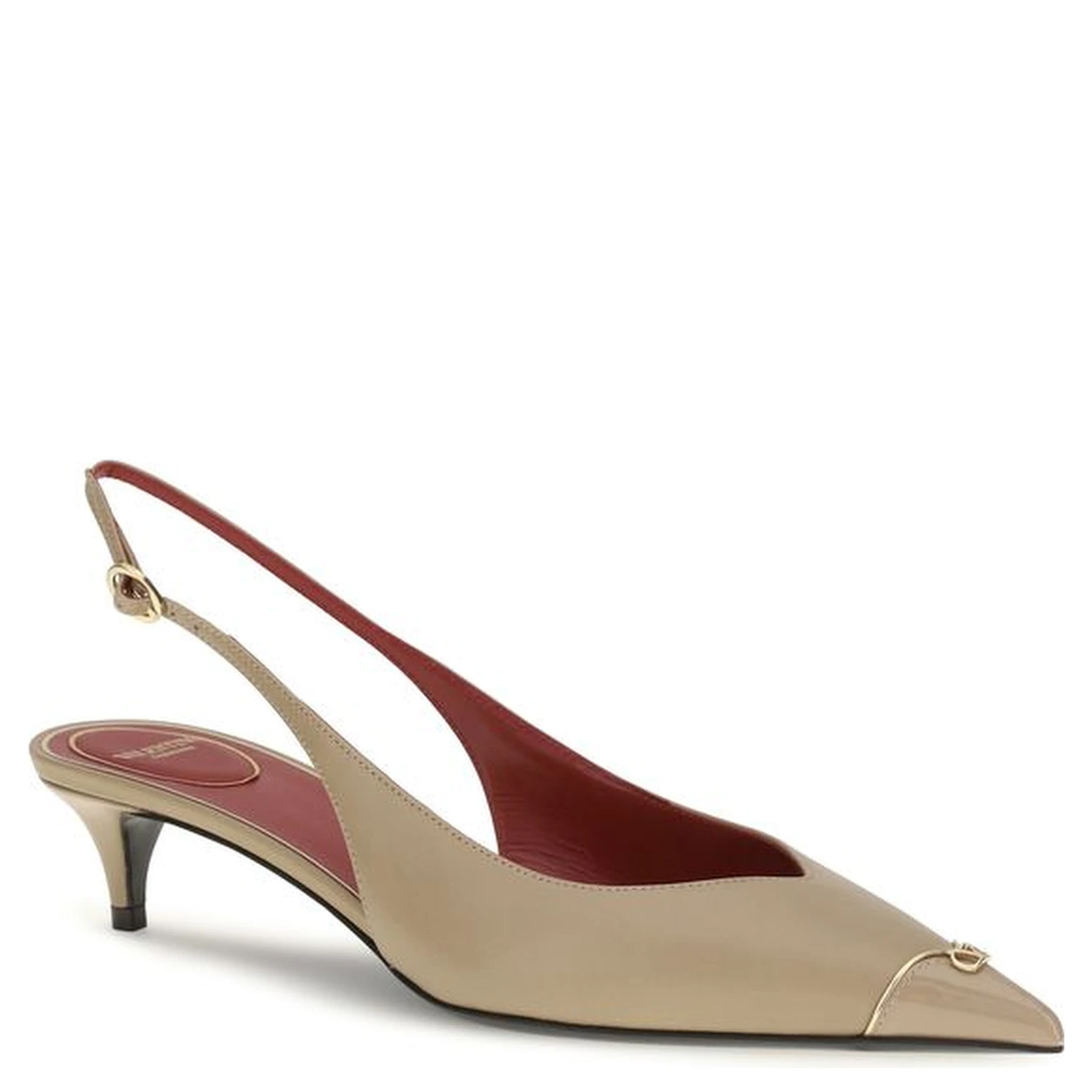 Beige Calf Leather Bos Taurus Mid Heel Pumps