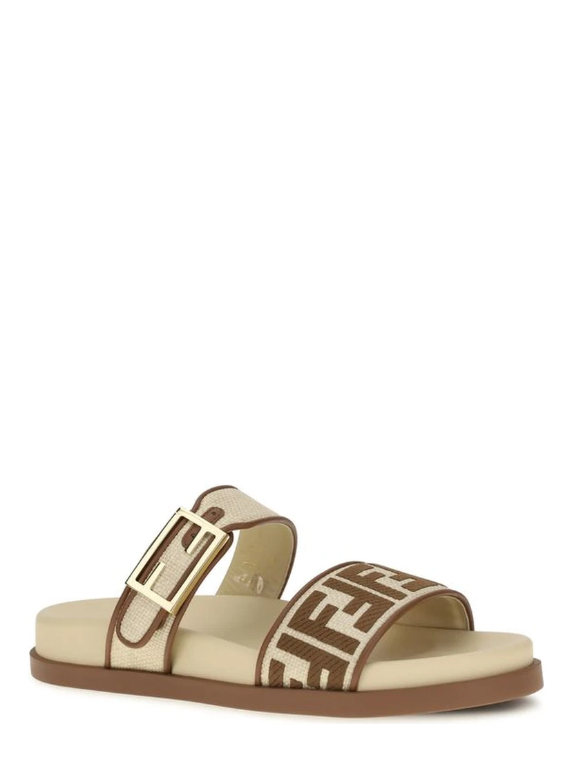 Brown Raffia Flat Sandals