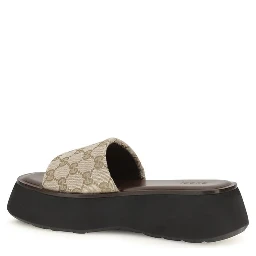 Beige Fabric Platform Sandals