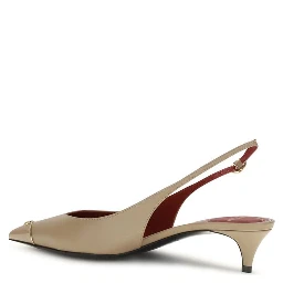 Beige Calf Leather Bos Taurus Mid Heel Pumps