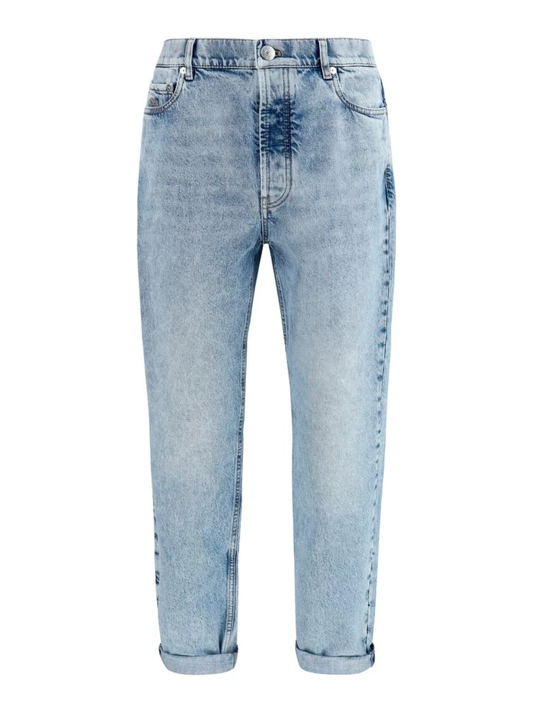 Blue Cotton Straight-Leg Jeans