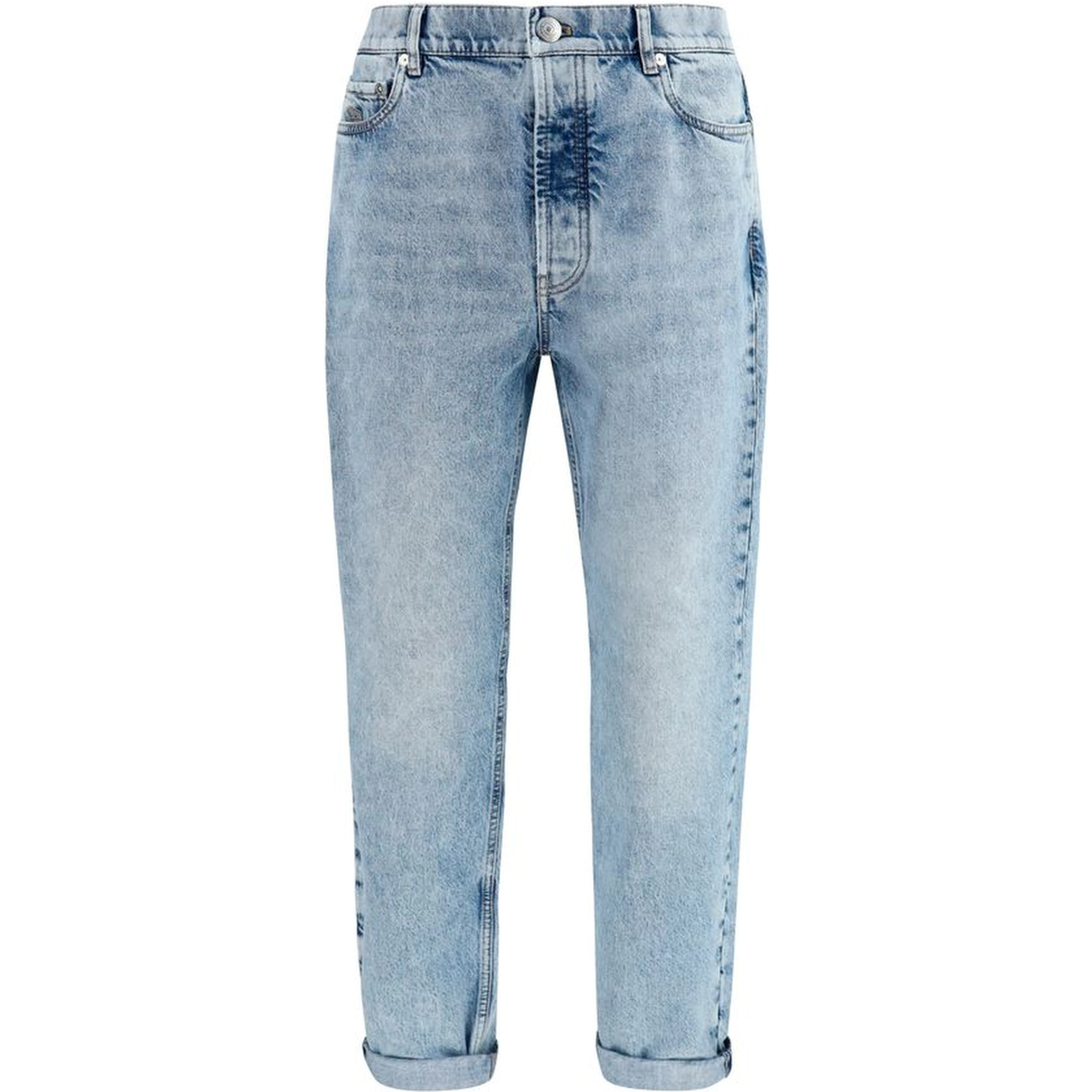 Blue Cotton Straight-Leg Jeans