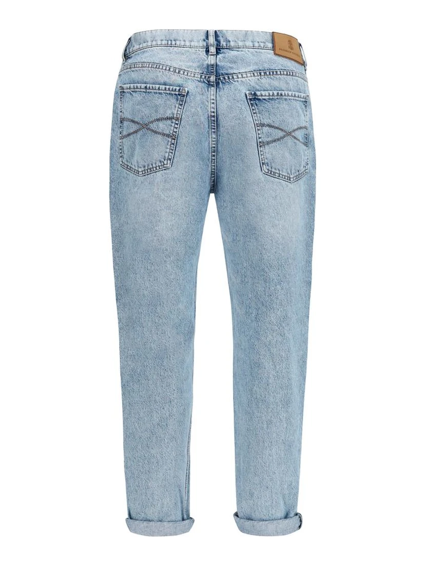 Blue Cotton Straight-Leg Jeans