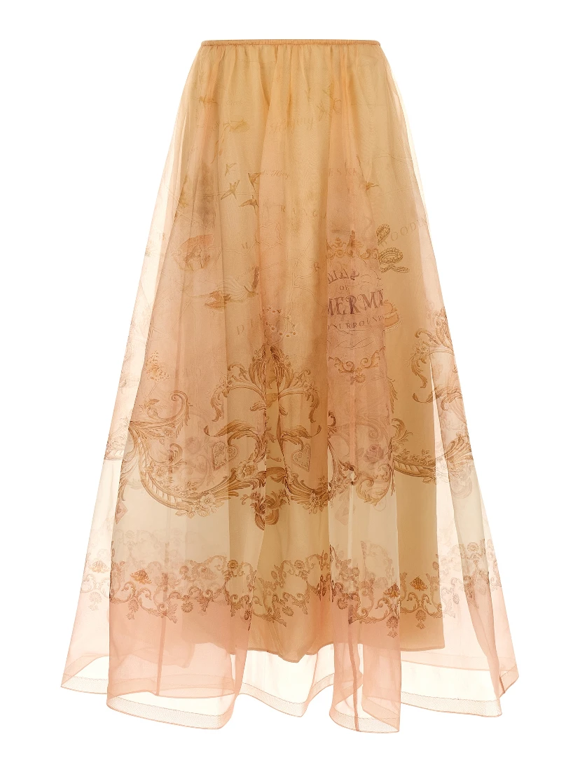 Beige Silk Mini Skirt