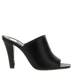 Black Leather Stiletto Heel Sandals