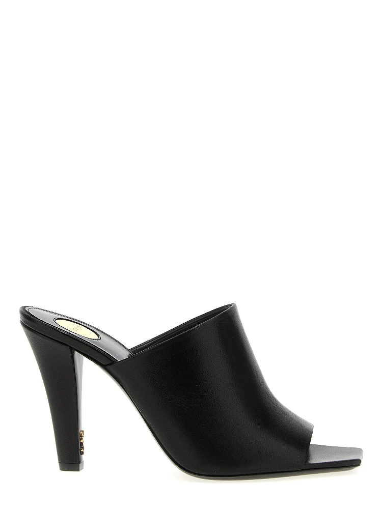 Black Leather Stiletto Heel Sandals