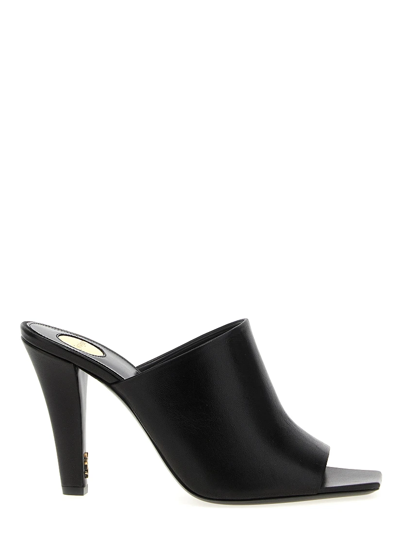 Black Leather Stiletto Heel Sandals