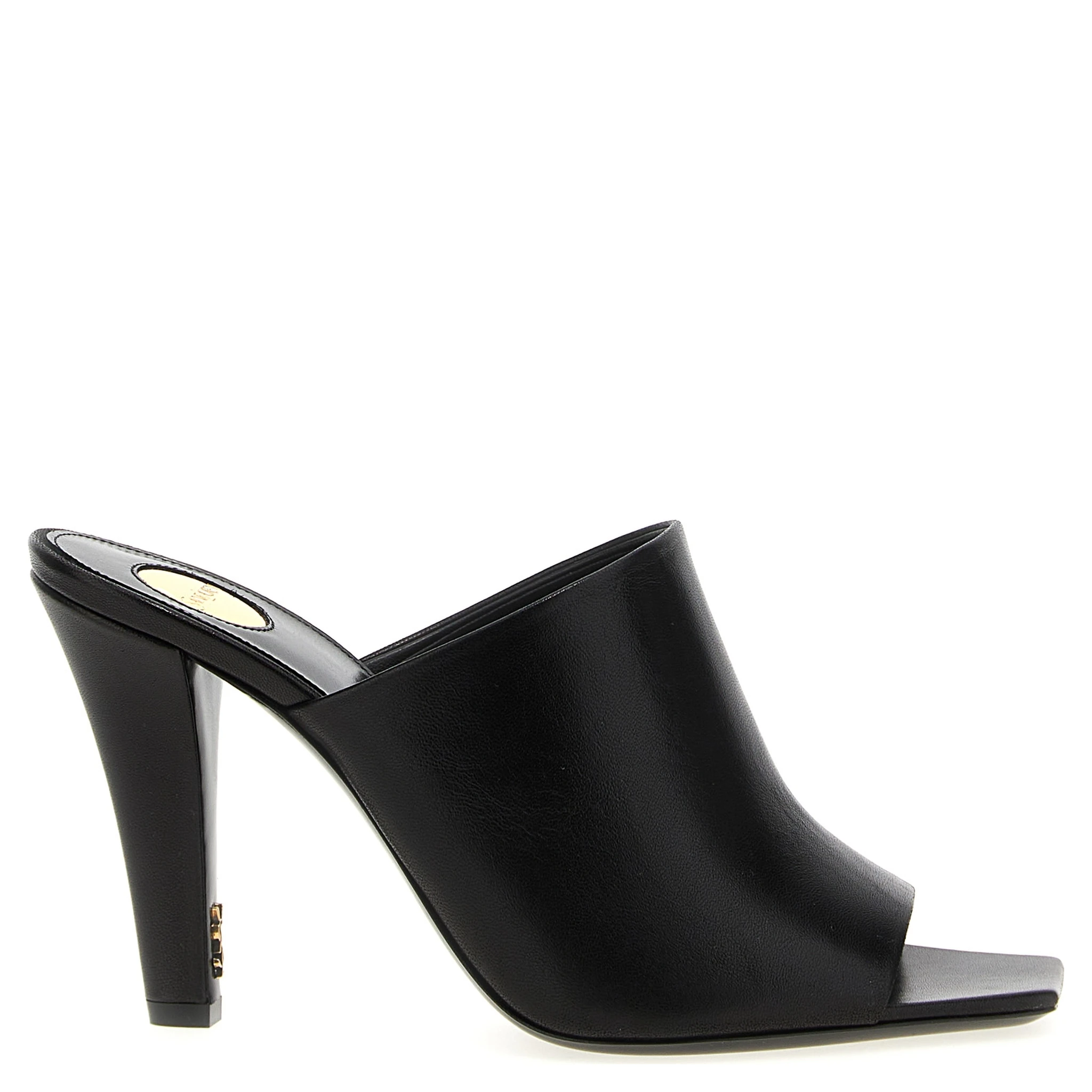 Black Leather Stiletto Heel Sandals