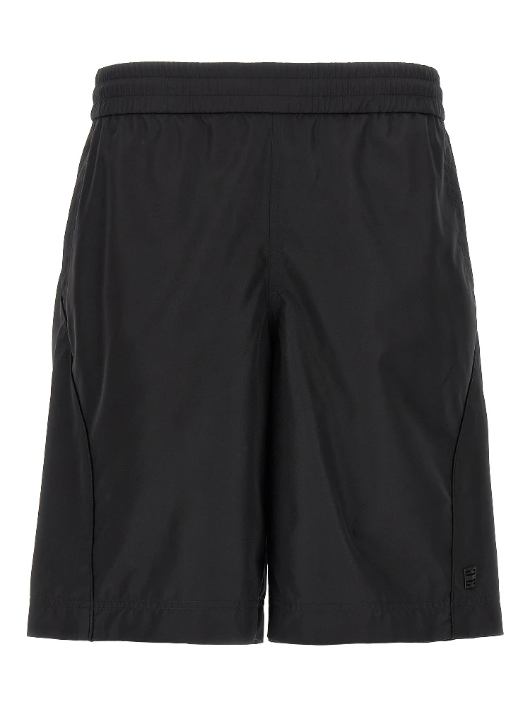 Black Polyester Bermuda Shorts
