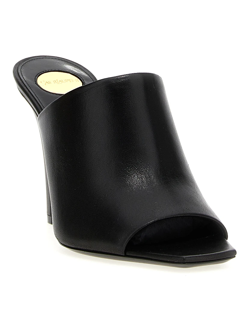Black Leather Stiletto Heel Sandals