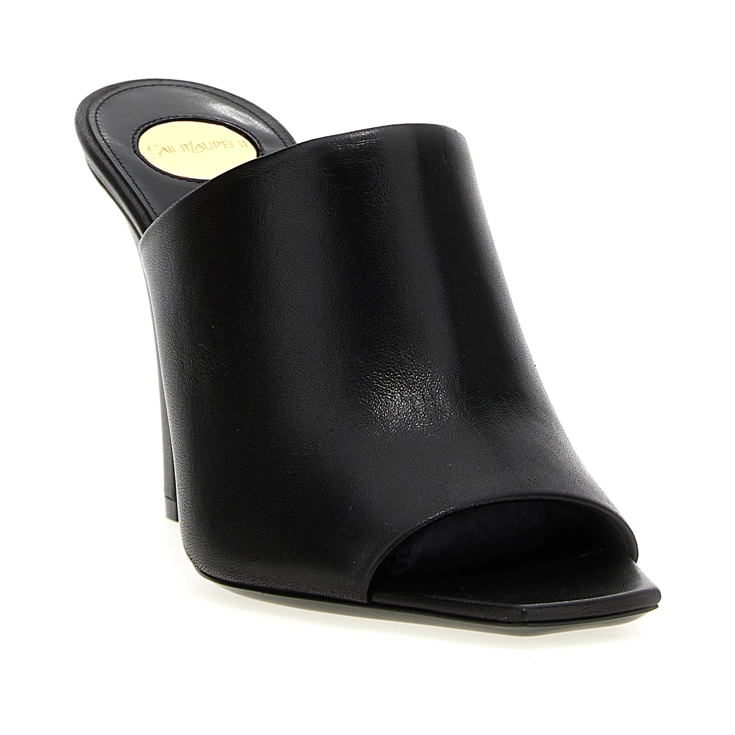 Black Leather Stiletto Heel Sandals