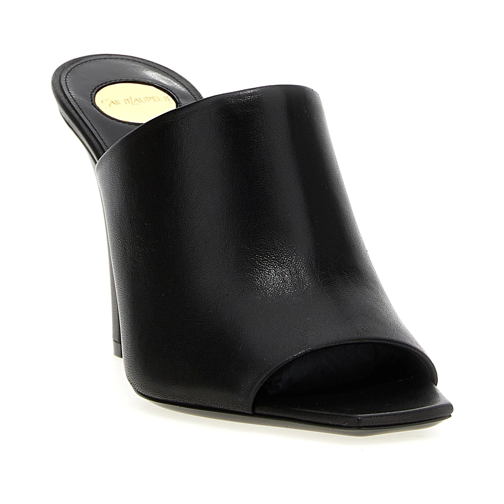 Black Leather Stiletto Heel Sandals