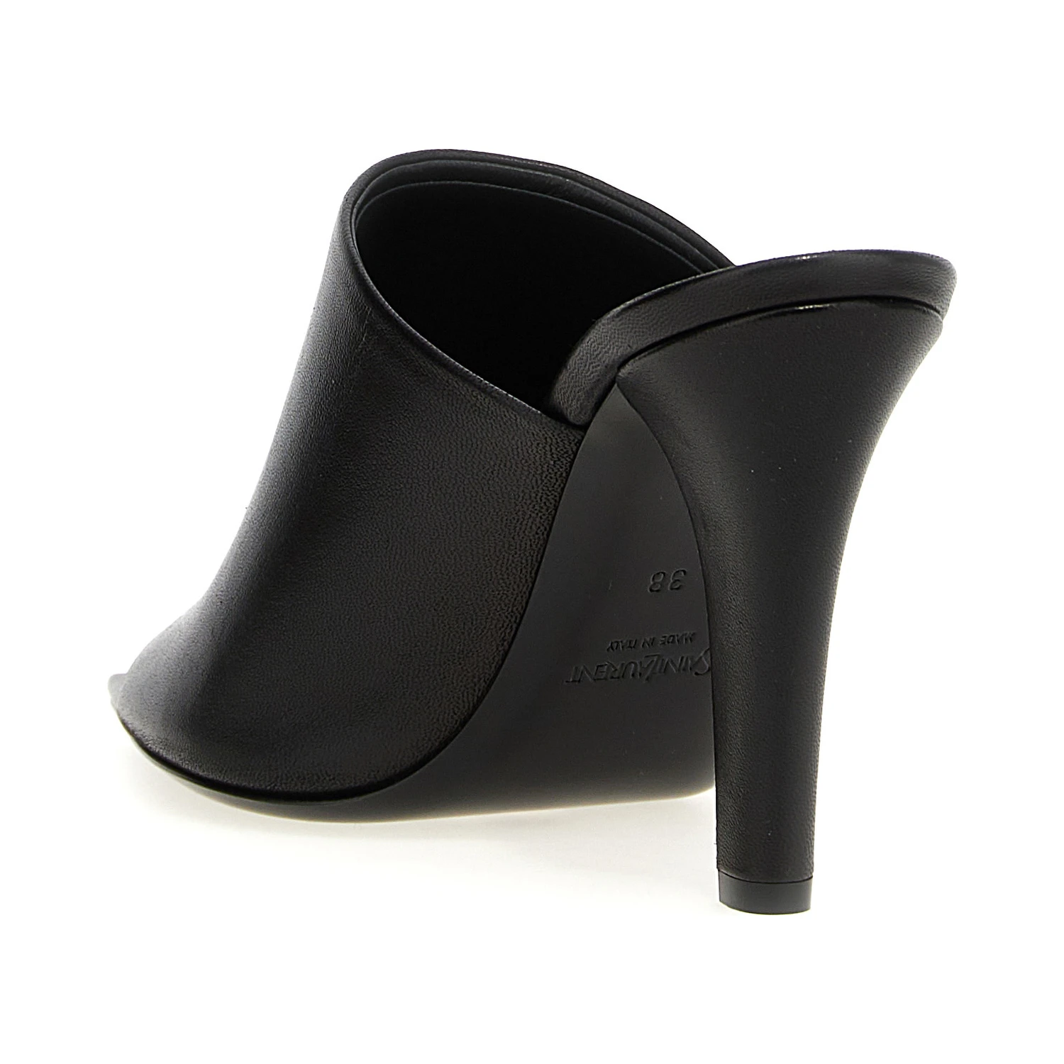 Black Leather Stiletto Heel Sandals