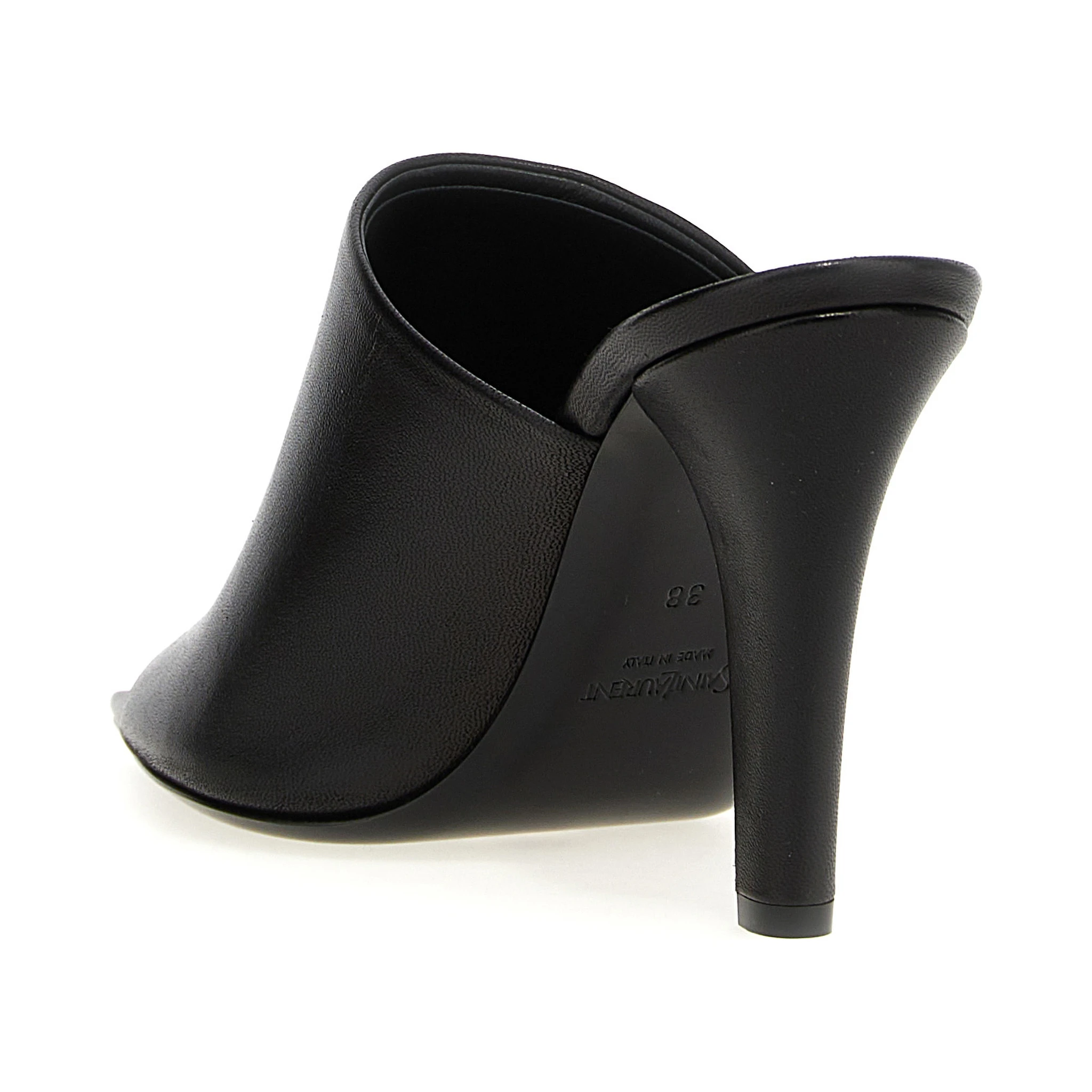 Black Leather Stiletto Heel Sandals