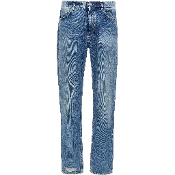 Blue Cotton Straight-Leg Jeans