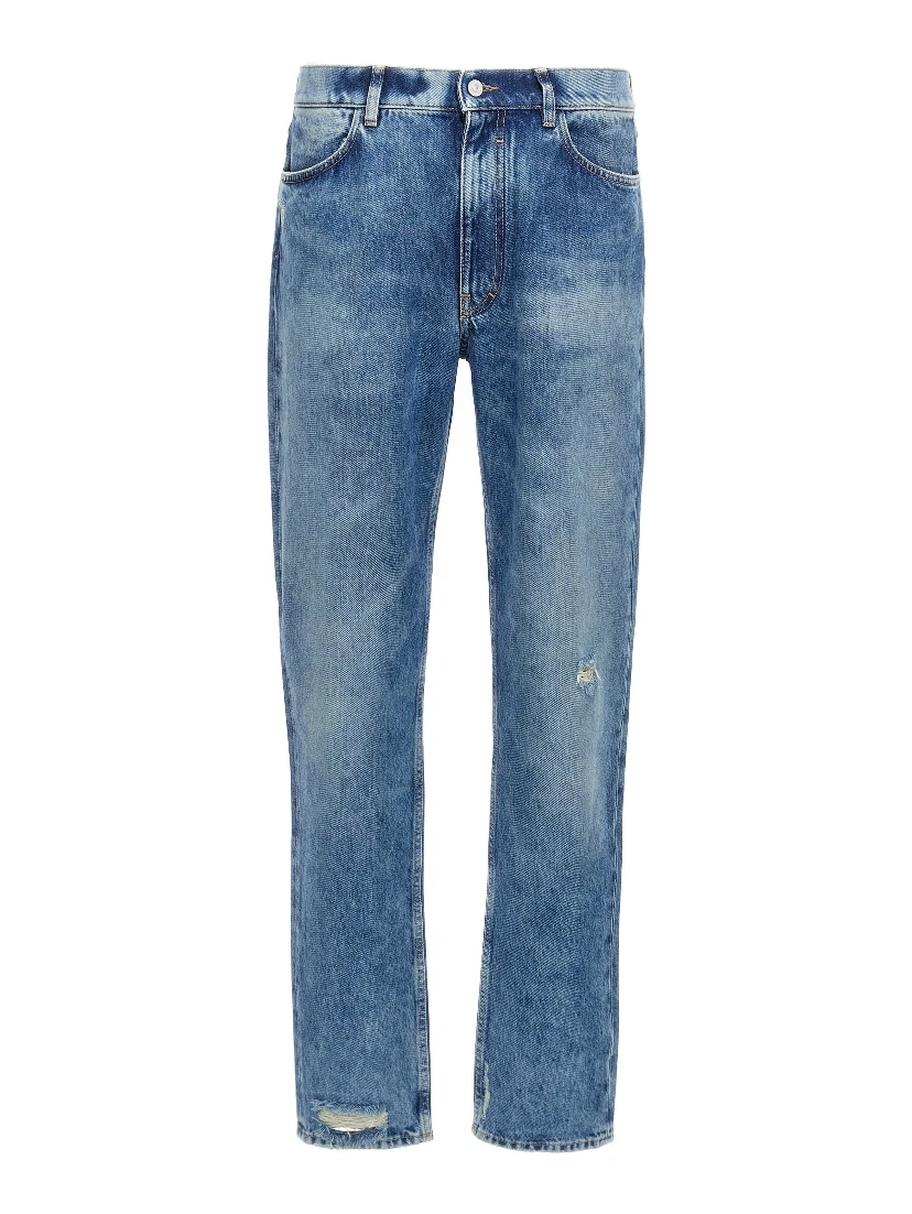 Blue Cotton Straight-Leg Jeans