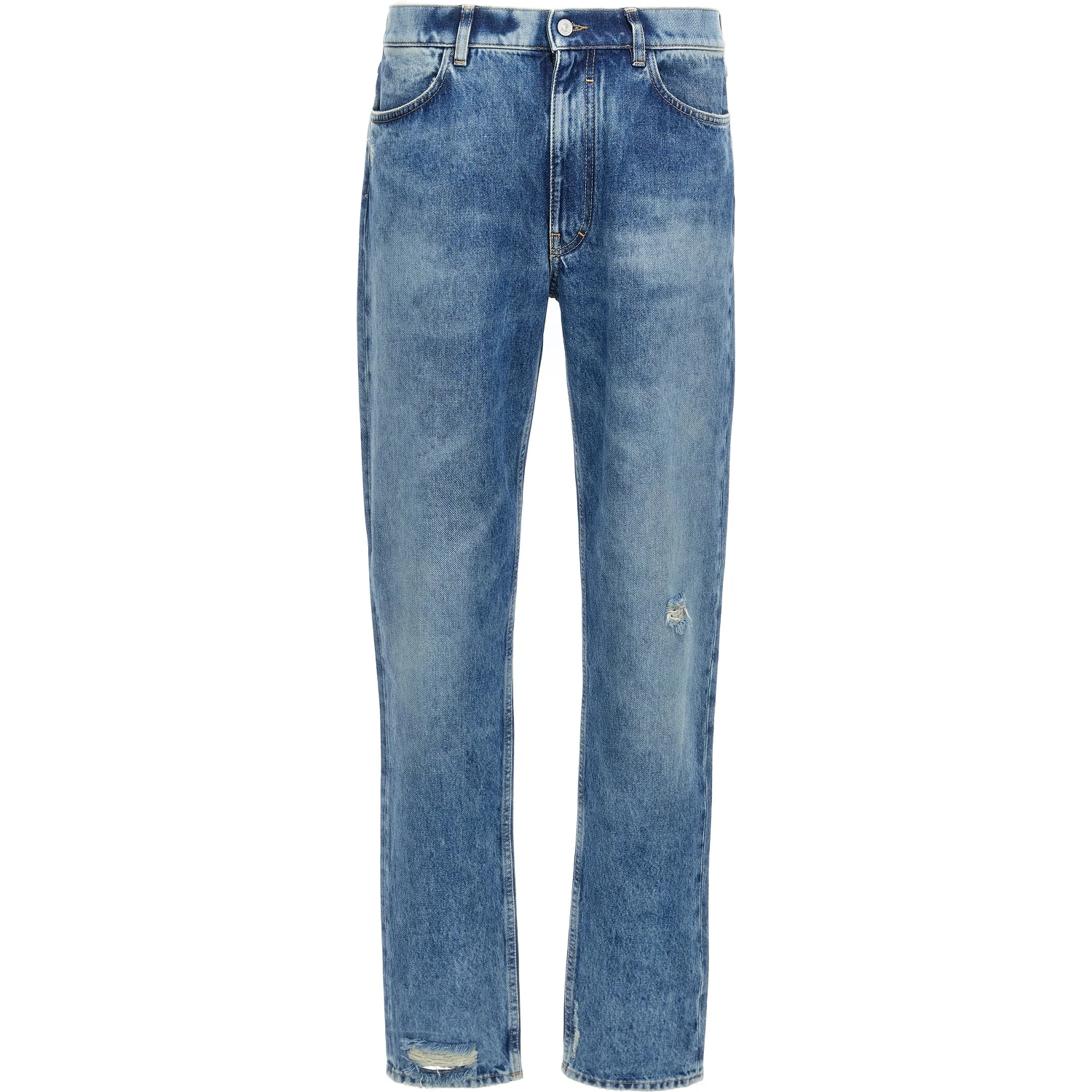Blue Cotton Straight-Leg Jeans