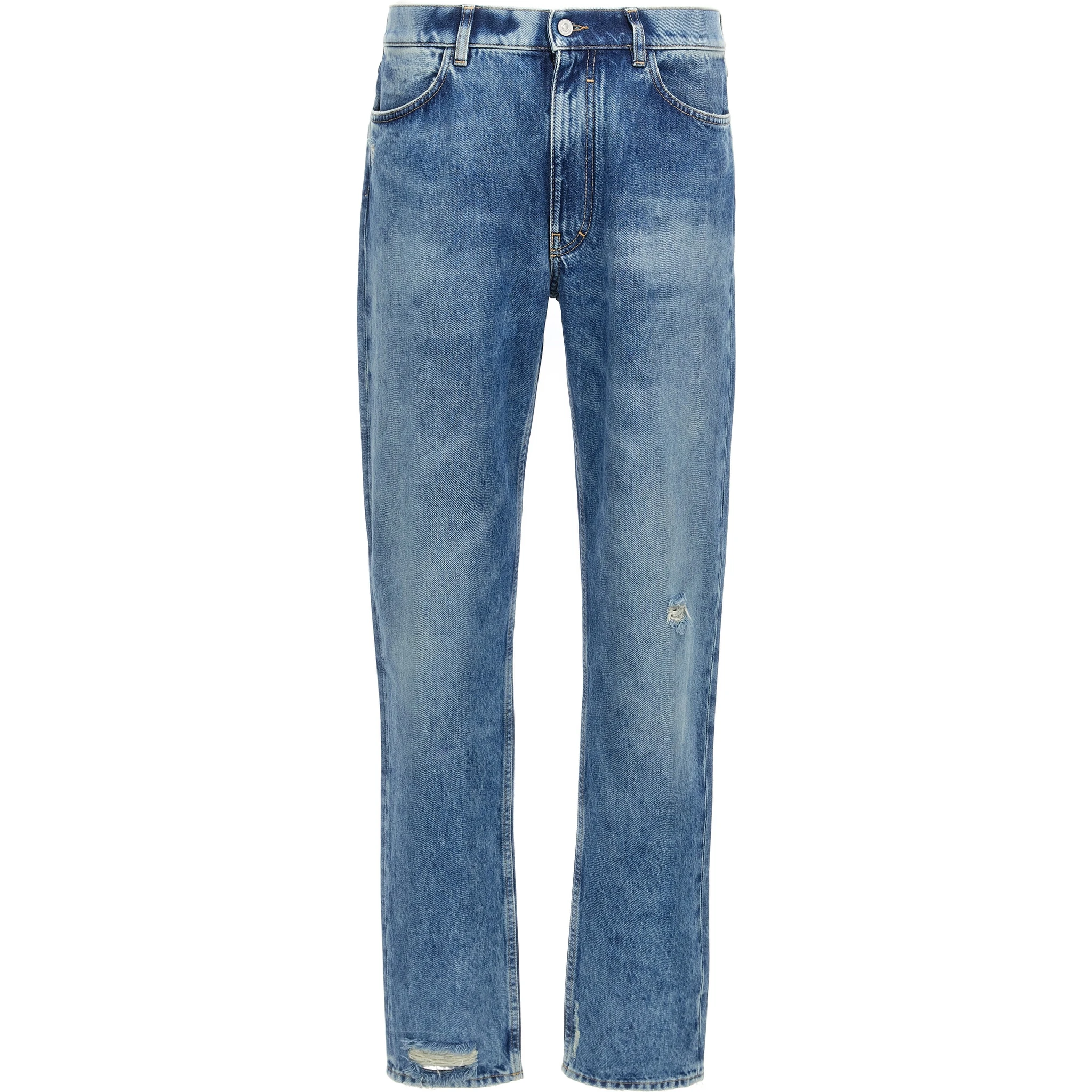 Blue Cotton Straight-Leg Jeans