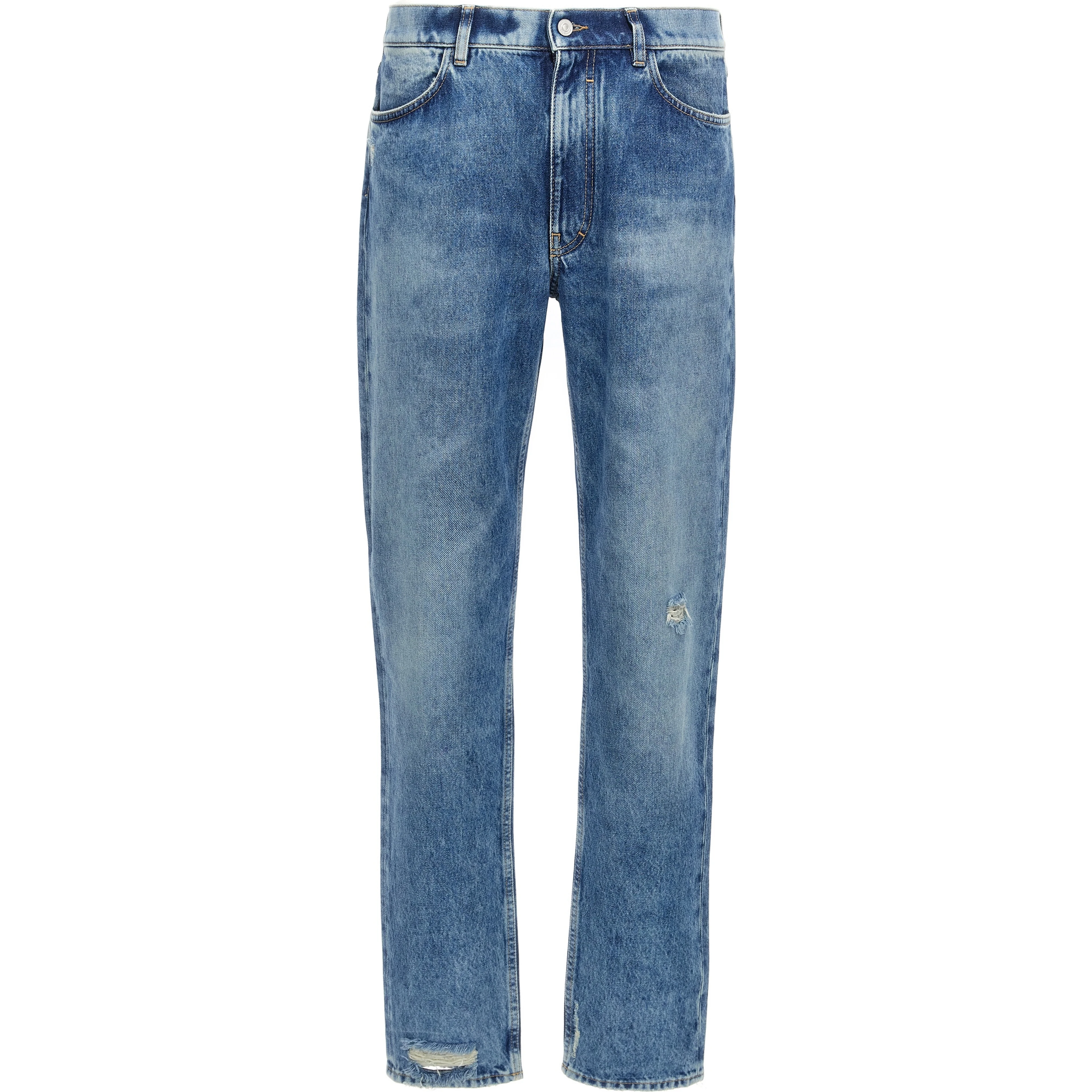 Blue Cotton Straight-Leg Jeans