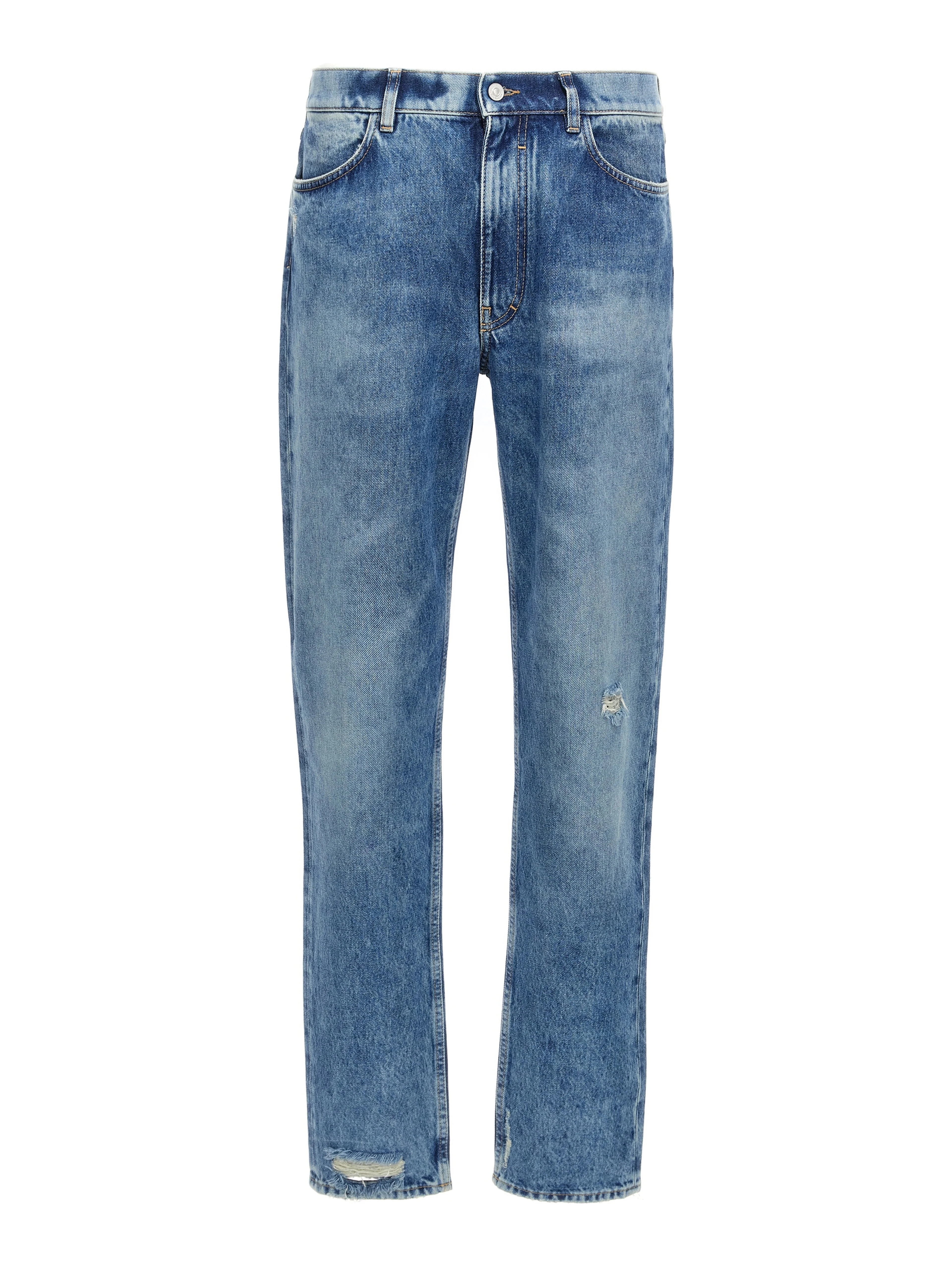 Blue Cotton Straight-Leg Jeans