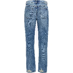 Blue Cotton Straight-Leg Jeans