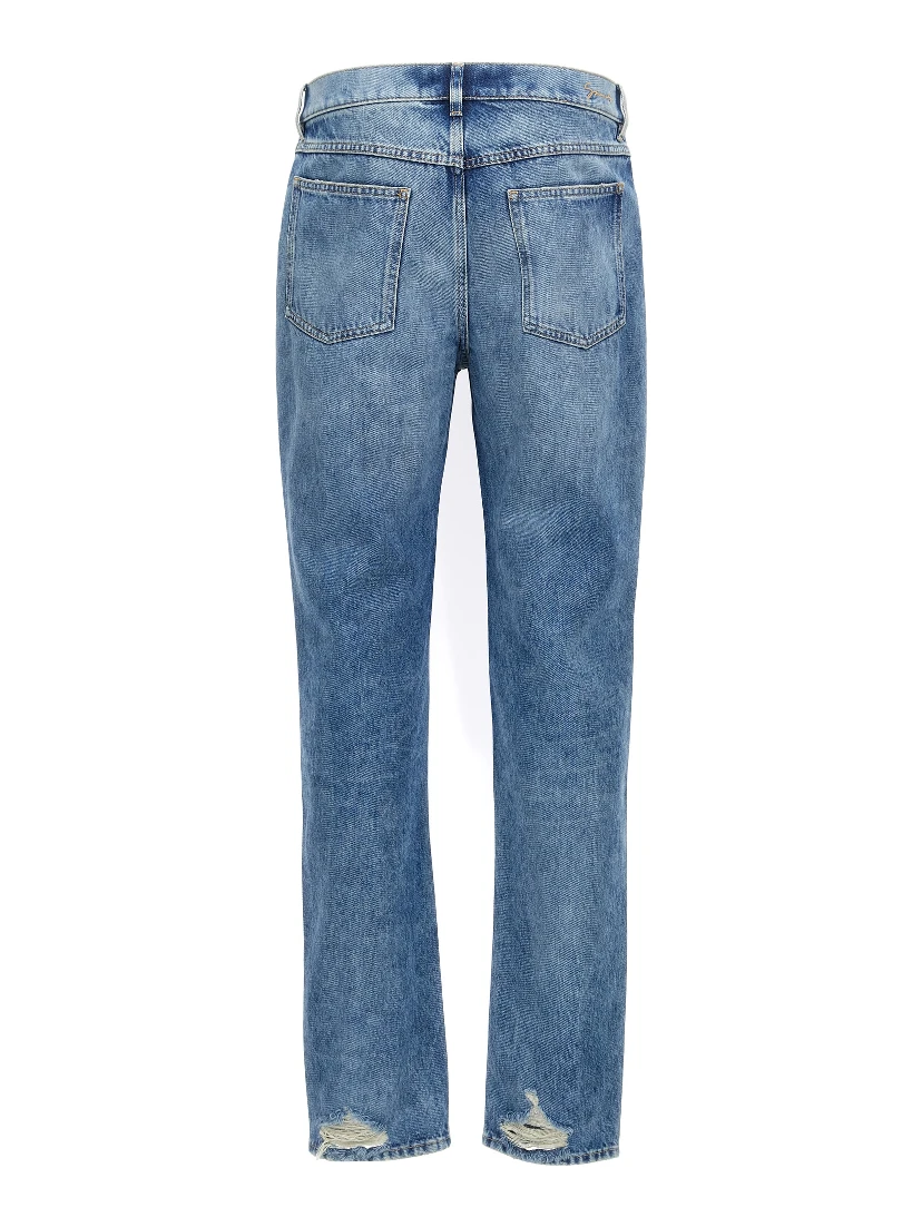 Blue Cotton Straight-Leg Jeans