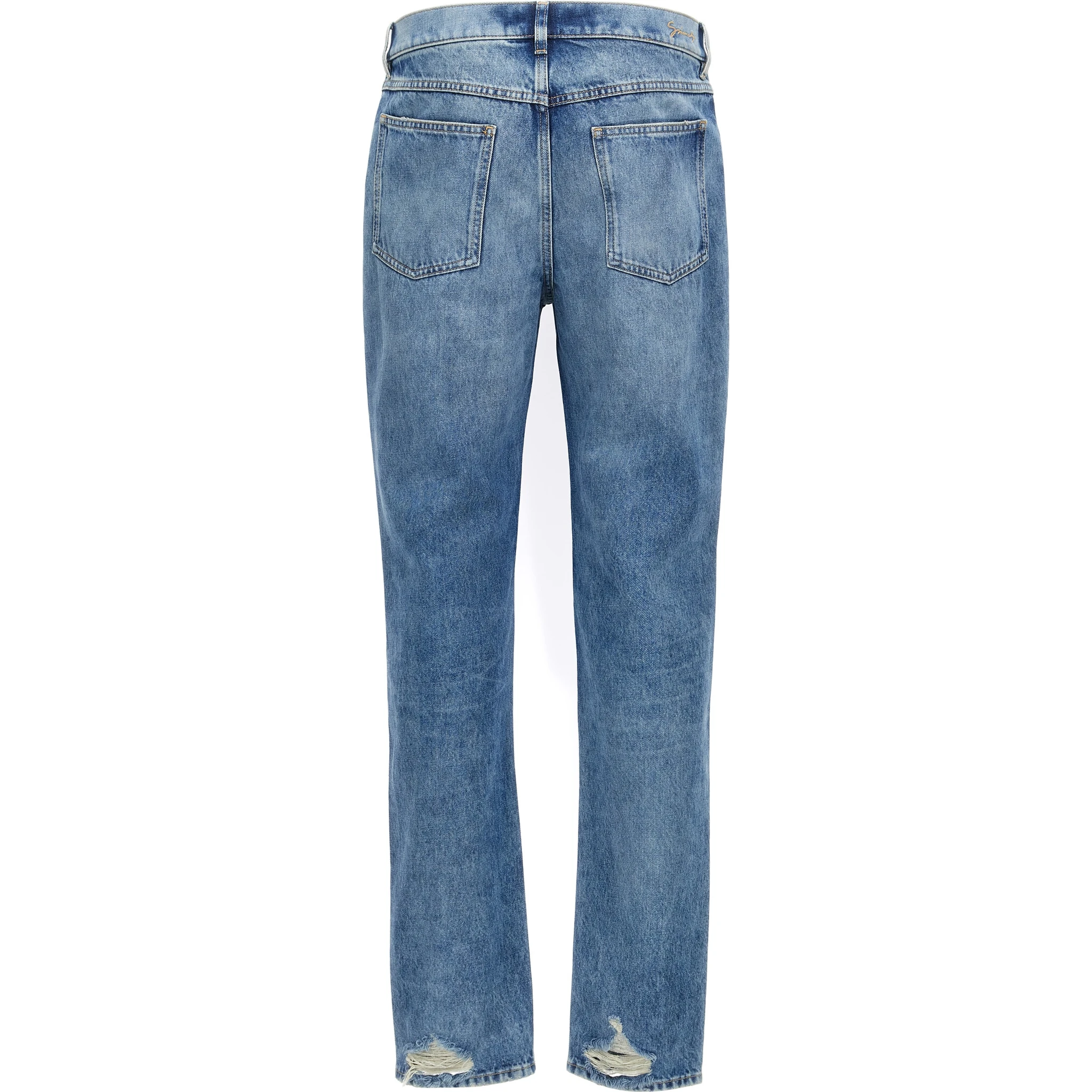 Blue Cotton Straight-Leg Jeans
