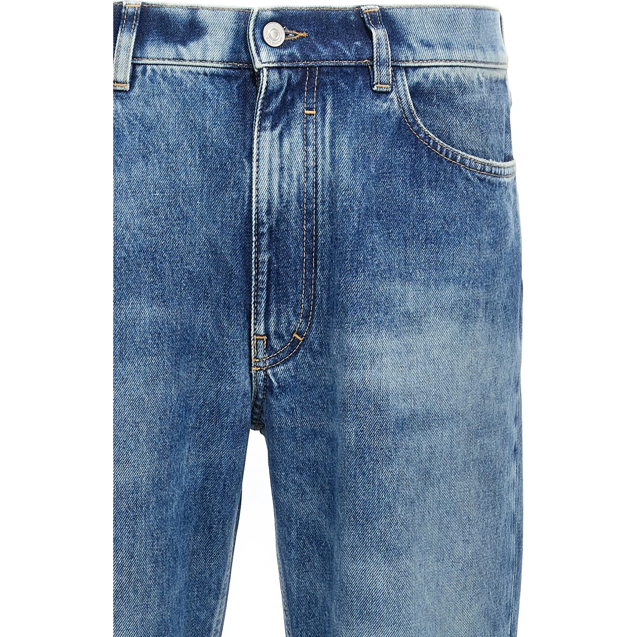 Blue Cotton Straight-Leg Jeans