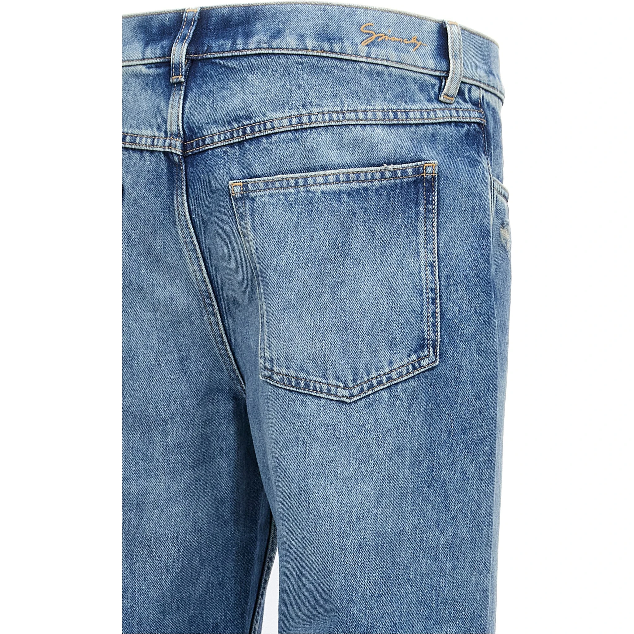 Blue Cotton Straight-Leg Jeans