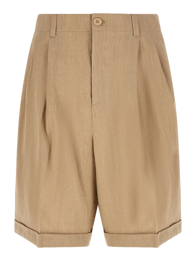 Beige Linen Bermuda Shorts