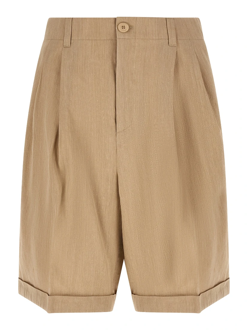 Beige Linen Bermuda Shorts