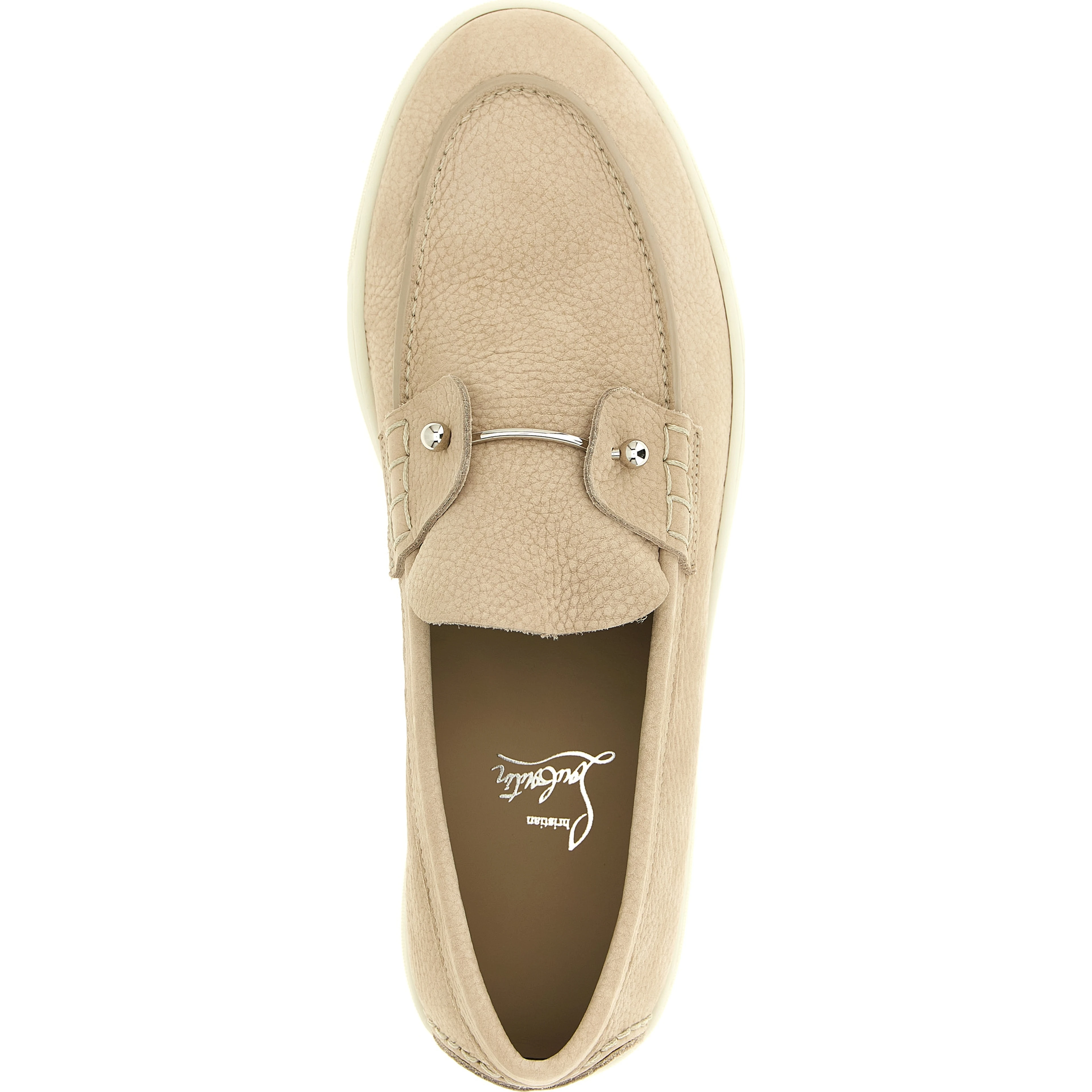Beige Calfskin Slip-On Loafers