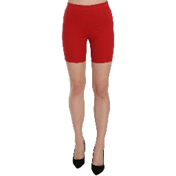Red Mid Waist Cotton Stretch Slim Mini Shorts