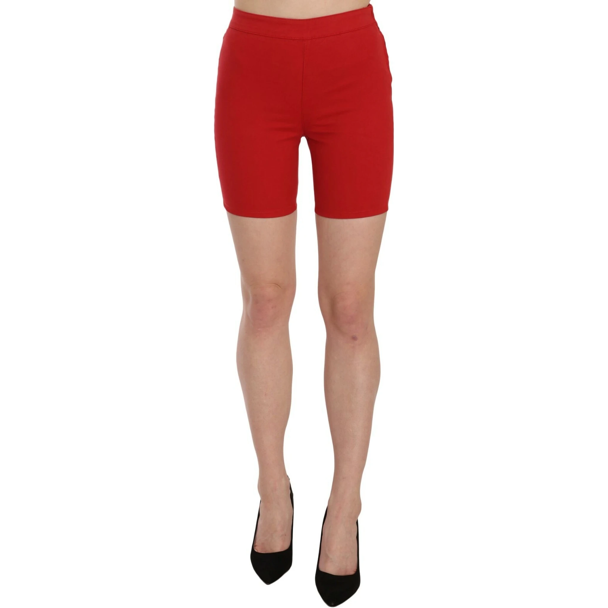 Red Mid Waist Cotton Stretch Slim Mini Shorts