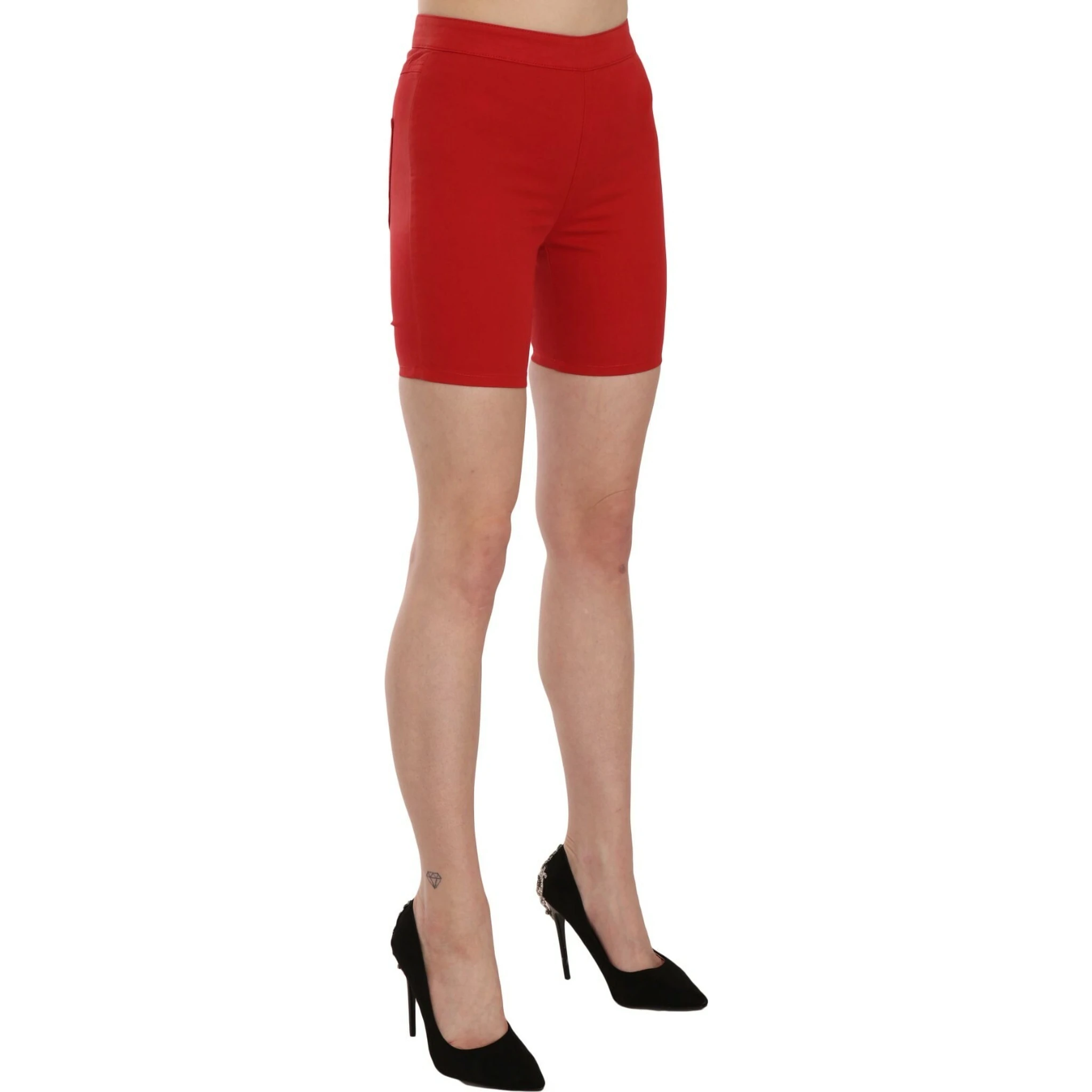 Red Mid Waist Cotton Stretch Slim Mini Shorts