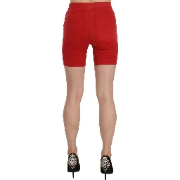 Red Mid Waist Cotton Stretch Slim Mini Shorts