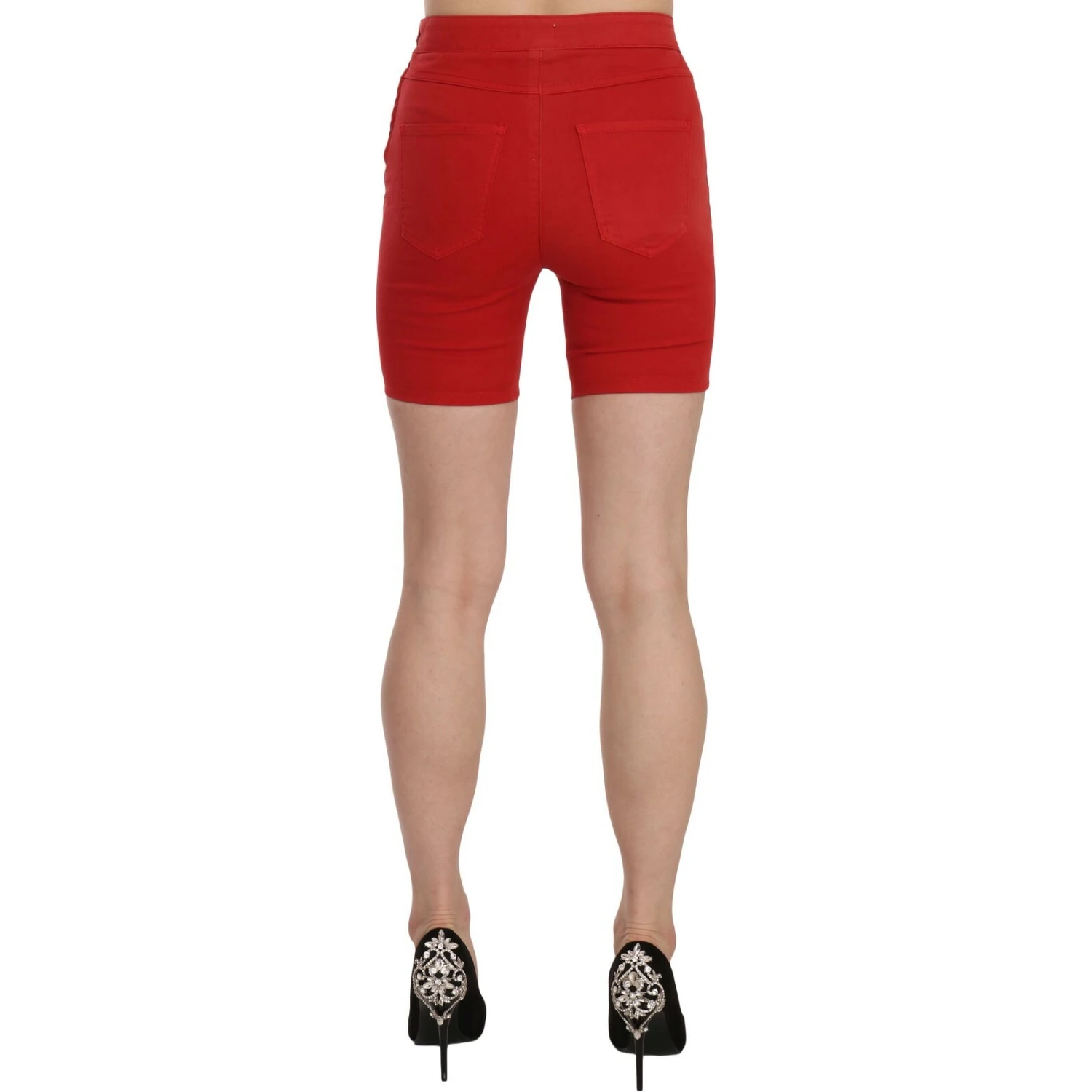 Red Mid Waist Cotton Stretch Slim Mini Shorts