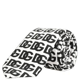 White Black Logo Monogram Wide Adjustable Men Necktie Tie