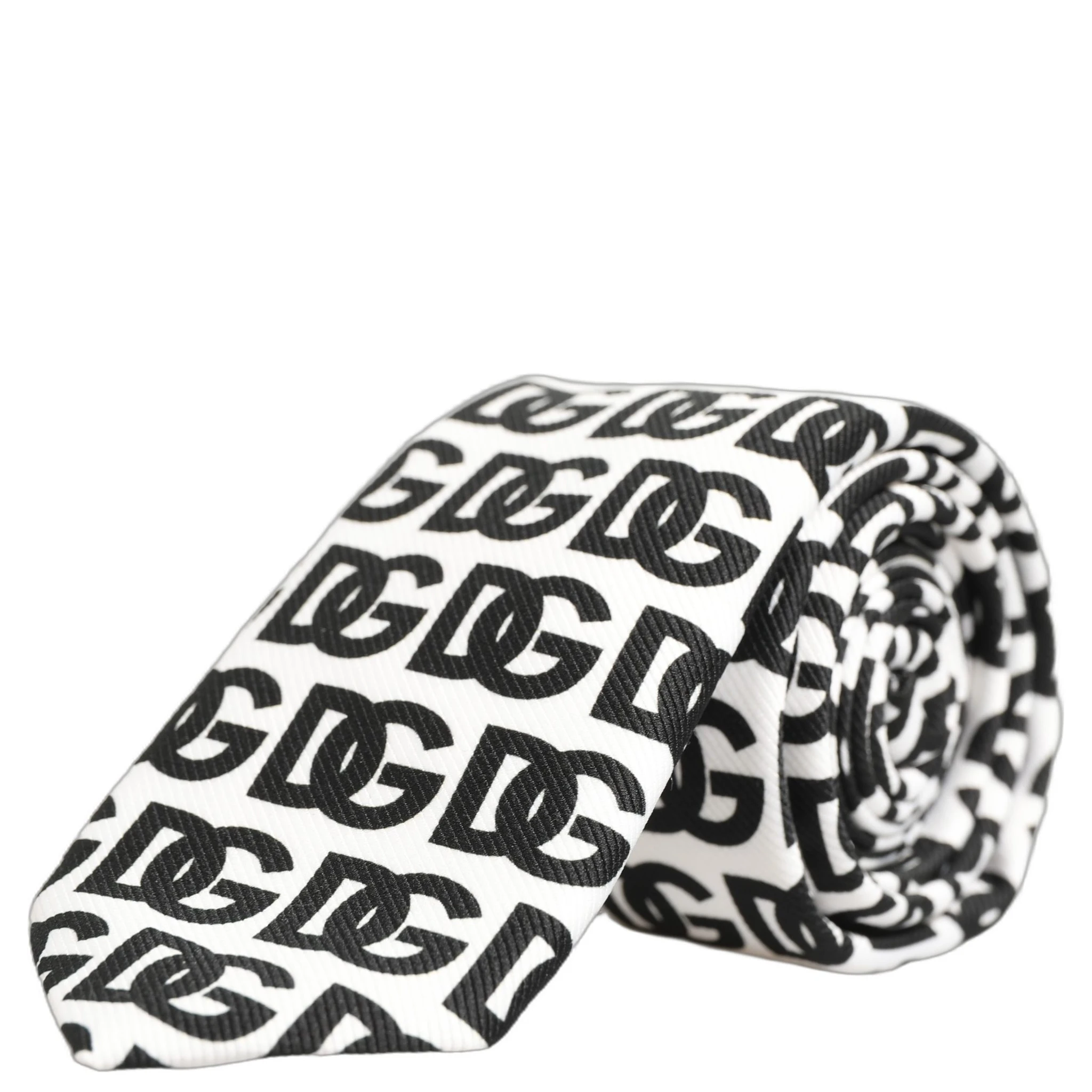 White Black Logo Monogram Wide Adjustable Men Necktie Tie