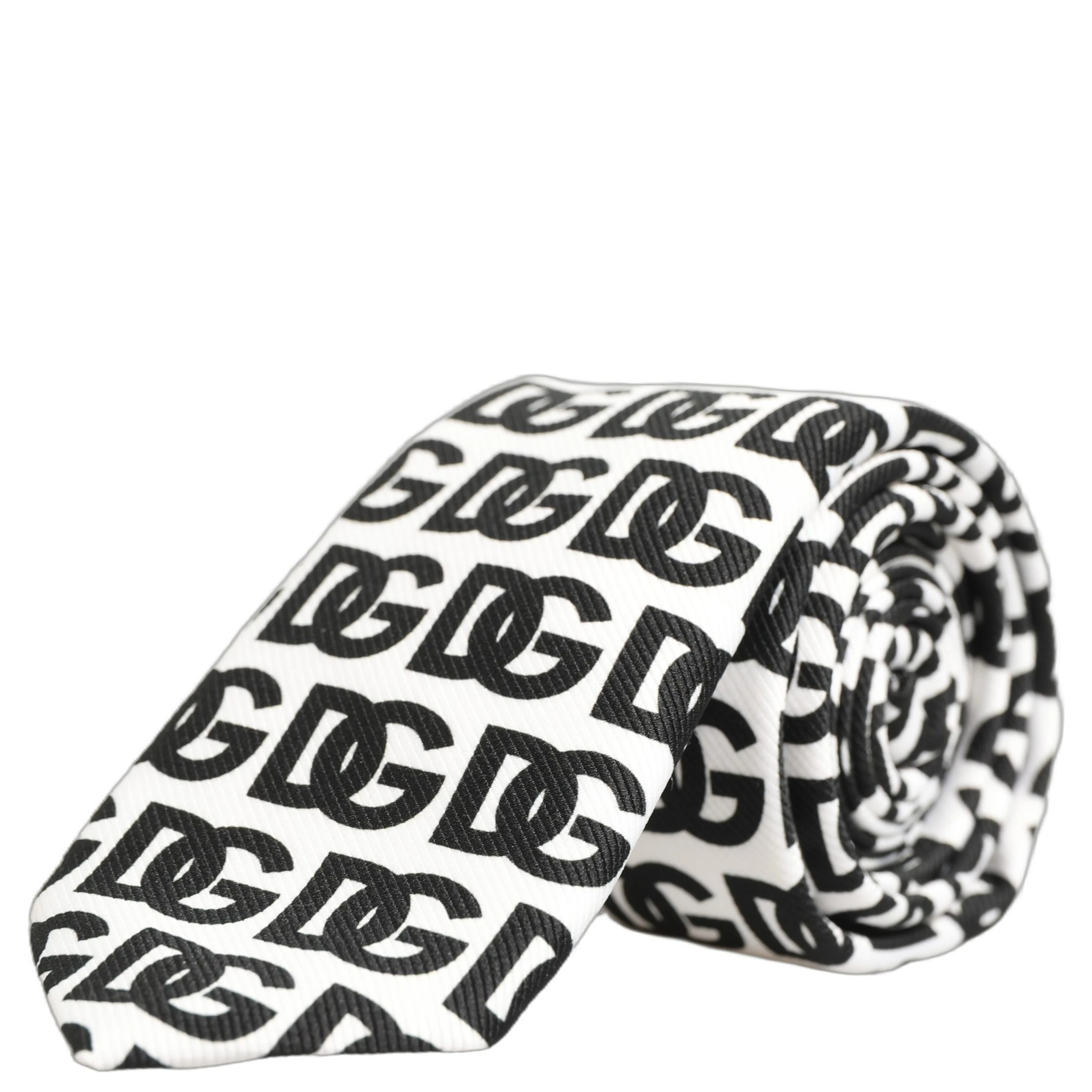 White Black Logo Monogram Wide Adjustable Men Necktie Tie