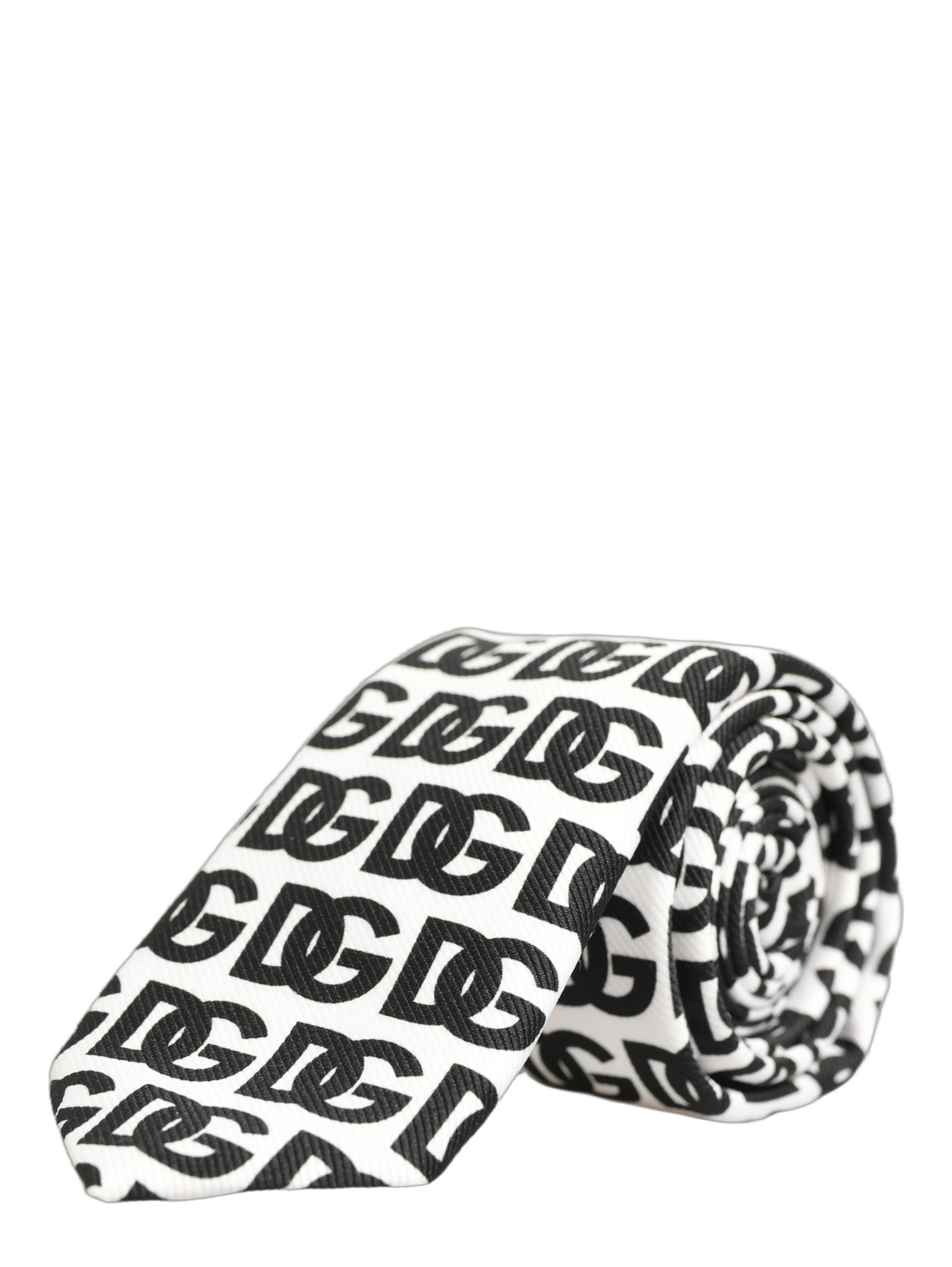 White Black Logo Monogram Wide Adjustable Men Necktie Tie