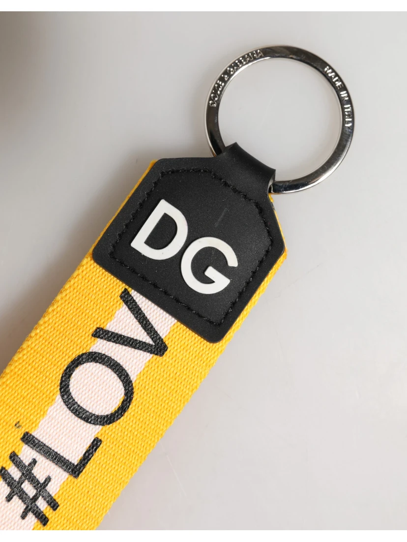 Yellow Logo Polyester Silver Brass Holder Keychain Keyring