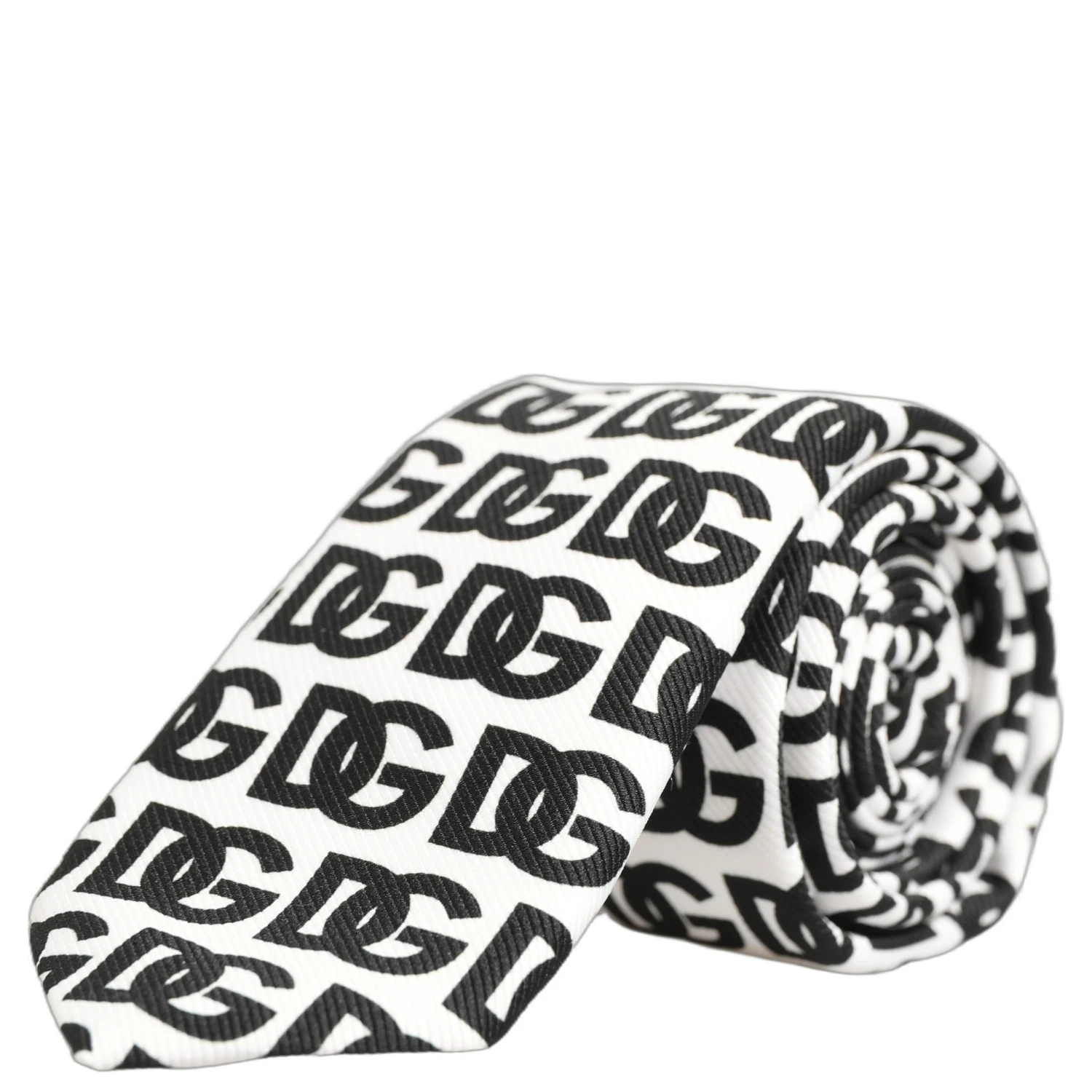 White Black Logo Monogram Wide Adjustable Men Necktie Tie
