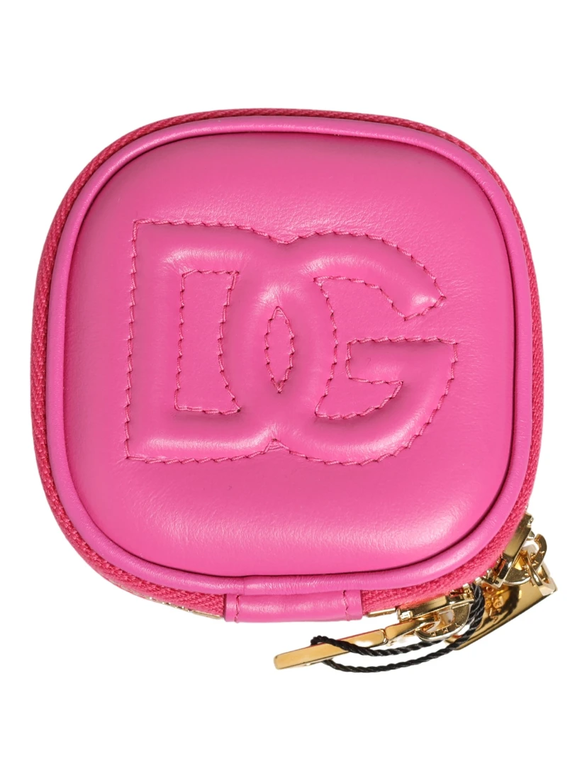 Pink Lamb Leather Embossed Logo Holder Airpod Case