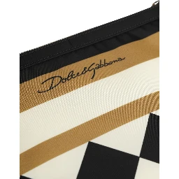 Multicolor Checkered Logo Print Nylon Clutch Borse Bag