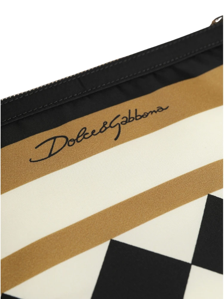 Multicolor Checkered Logo Print Nylon Clutch Borse Bag