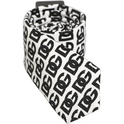 White Black Logo Monogram Wide Adjustable Men Necktie Tie