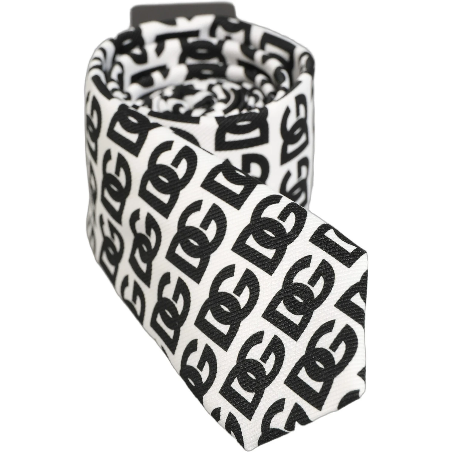 White Black Logo Monogram Wide Adjustable Men Necktie Tie